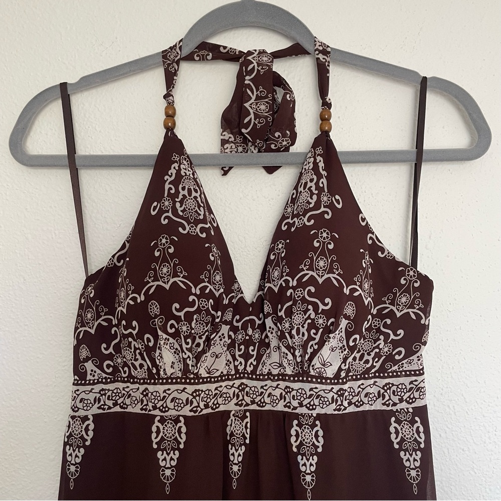 Brown and White Printed Maxi Dress